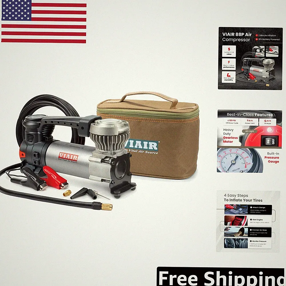 88P Portable Air Compressor Kit, 12V Tire Inflator for 33 Inch Tires - 120 PSI