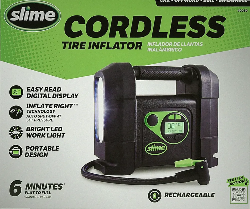Cordless Tire Inflator Portable Air Compressor LED Light with Auto Shut-Off