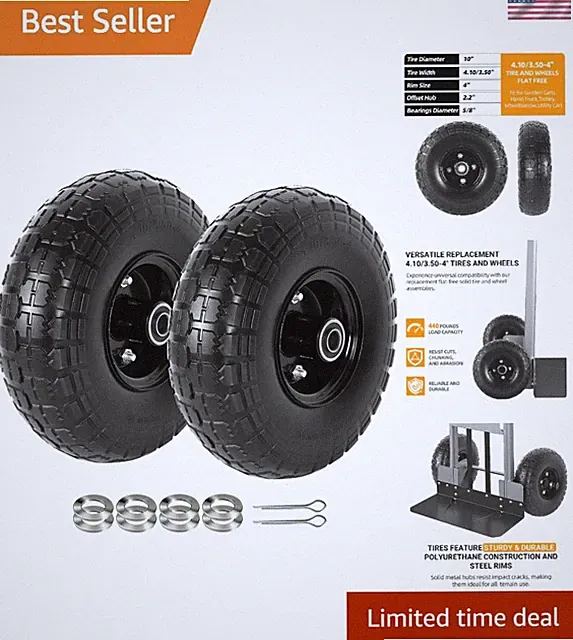 Universal 10-Inch Solid Tire Set for Carts - Rugged Performance & Easy Install